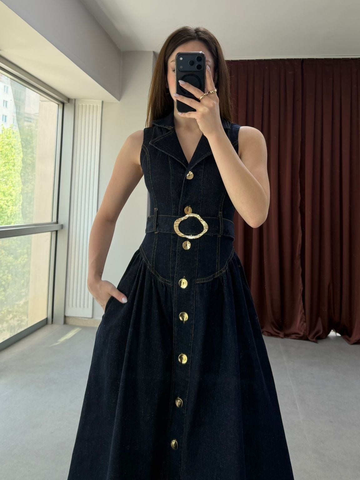 Elegance Midi Denim Elbise NVM-30007