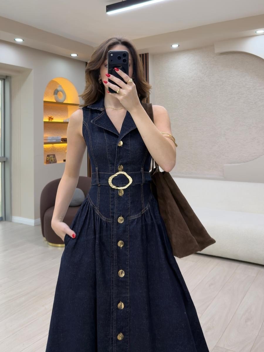 Elegance Midi Denim Elbise NVM-30007