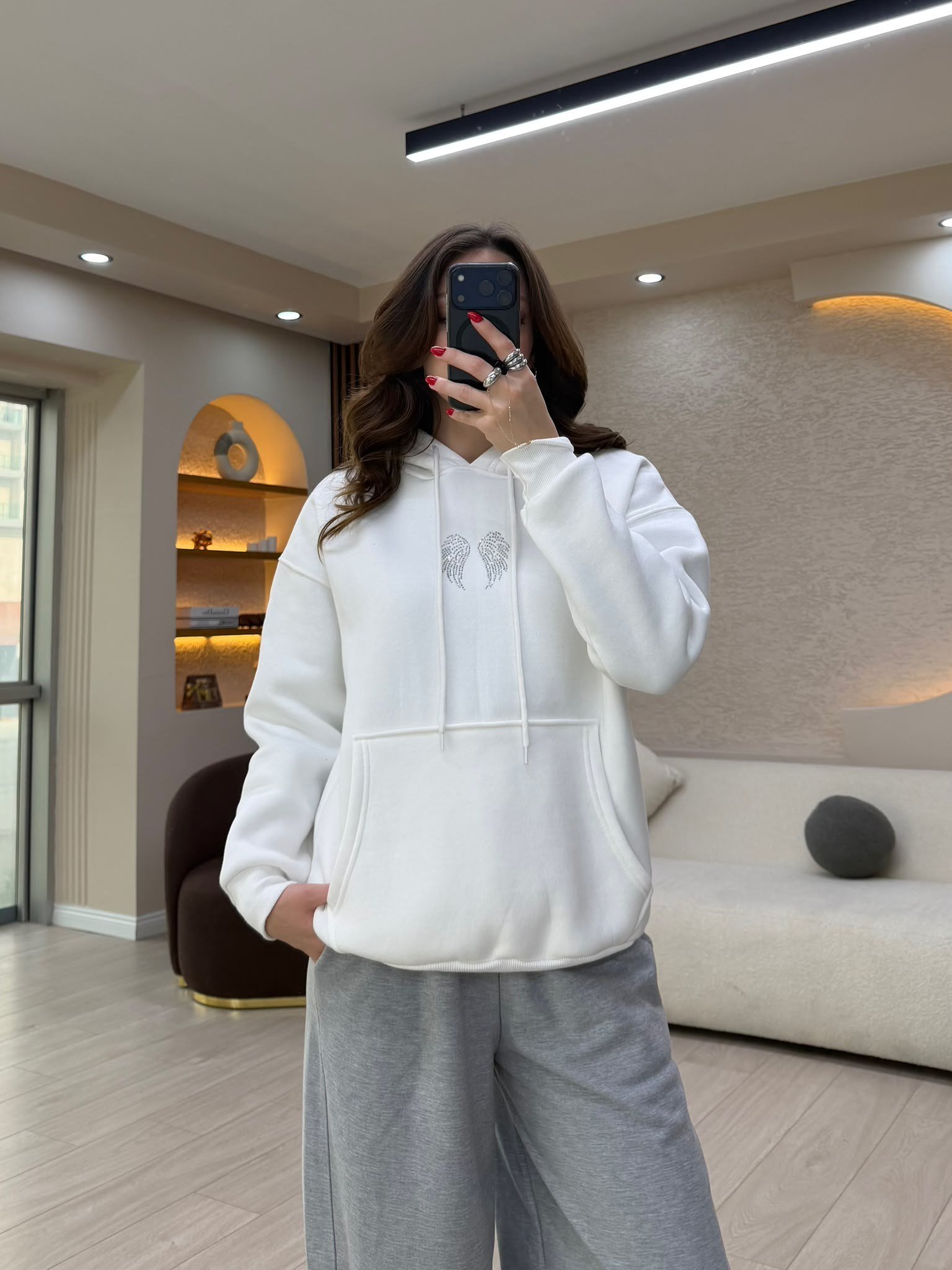 Kanat Taş Detaylı Oversize Sweatshirt NVM-3004