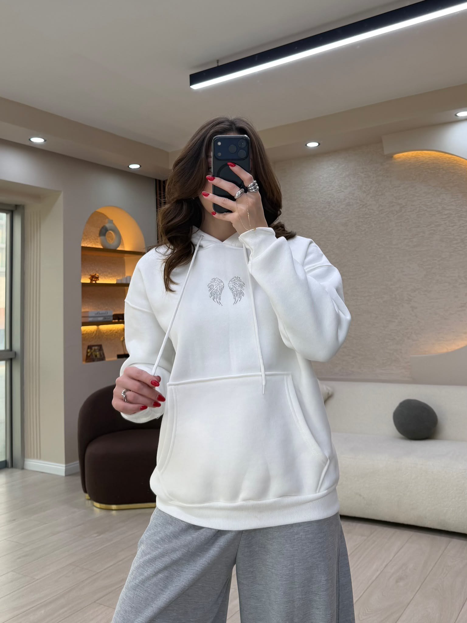 Kanat Taş Detaylı Oversize Sweatshirt NVM-3004