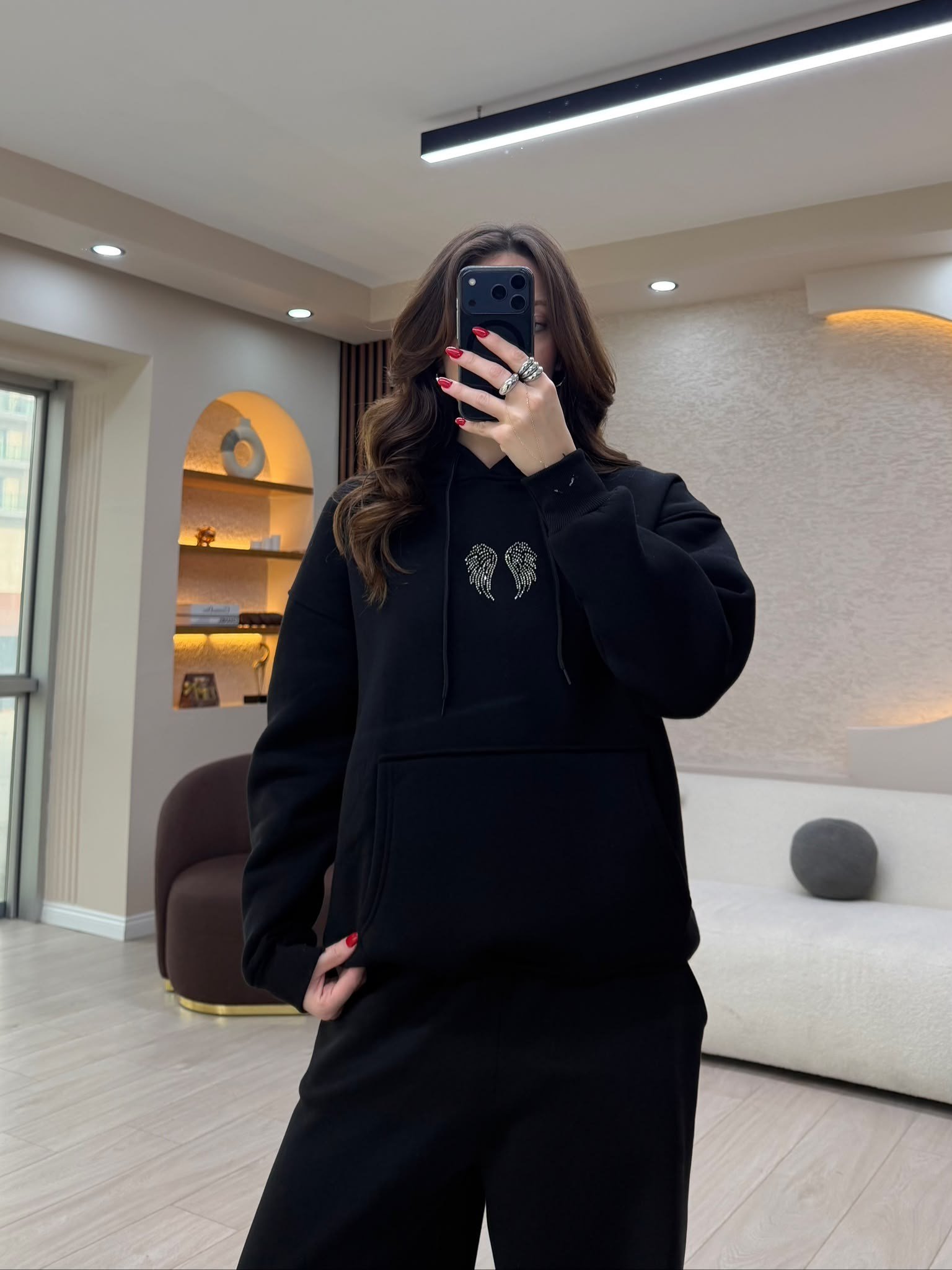 Kanat Taş Detaylı Oversize Sweatshirt NVM-3004