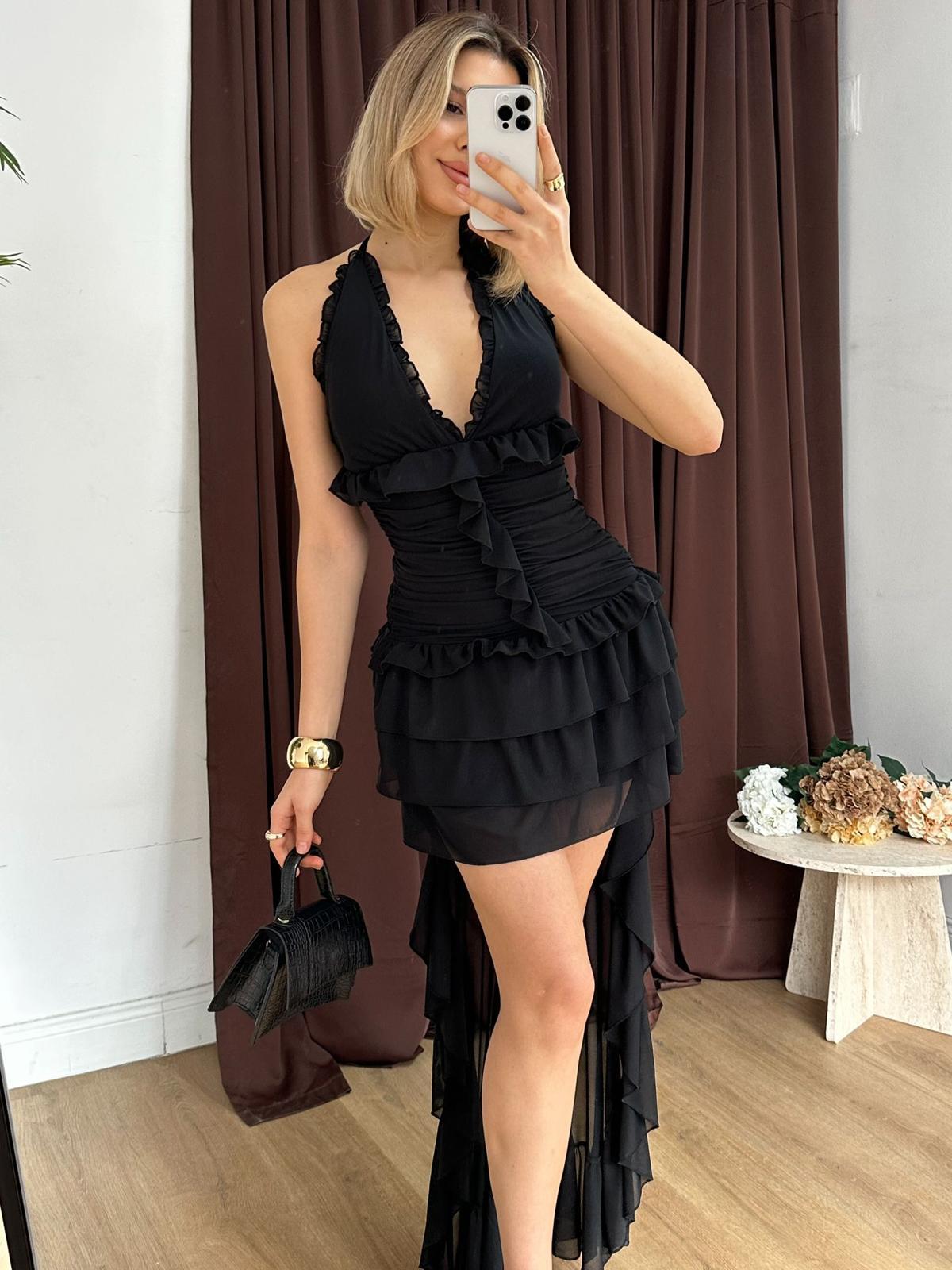Kat Kat Volanlı Asimetrik Mini Elbise NVM-20224
