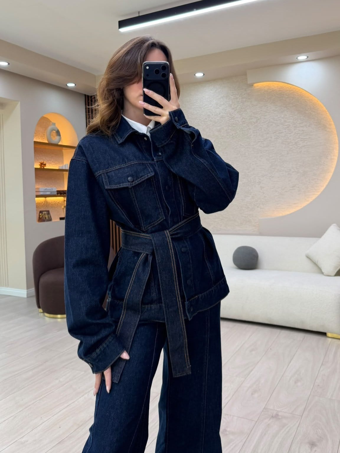 Kemer Detaylı Denim Ceket Pantolon Takım NVM-30044