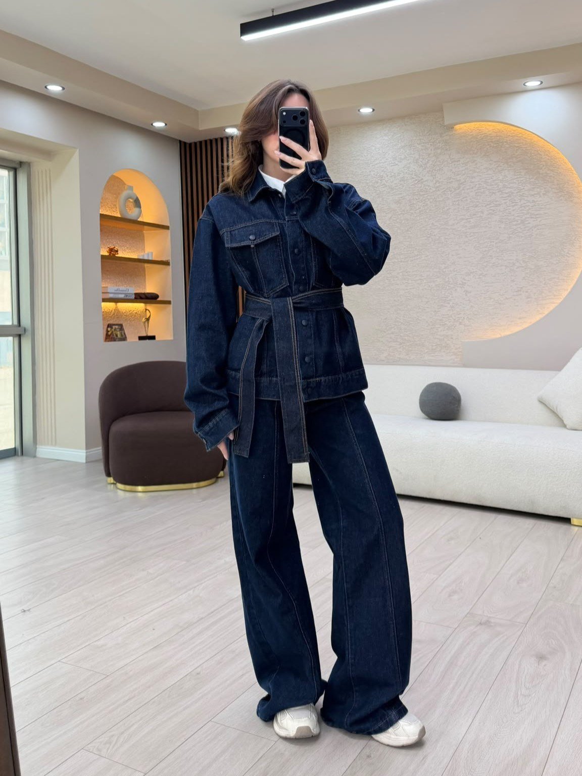 Kemer Detaylı Denim Ceket Pantolon Takım NVM-30044