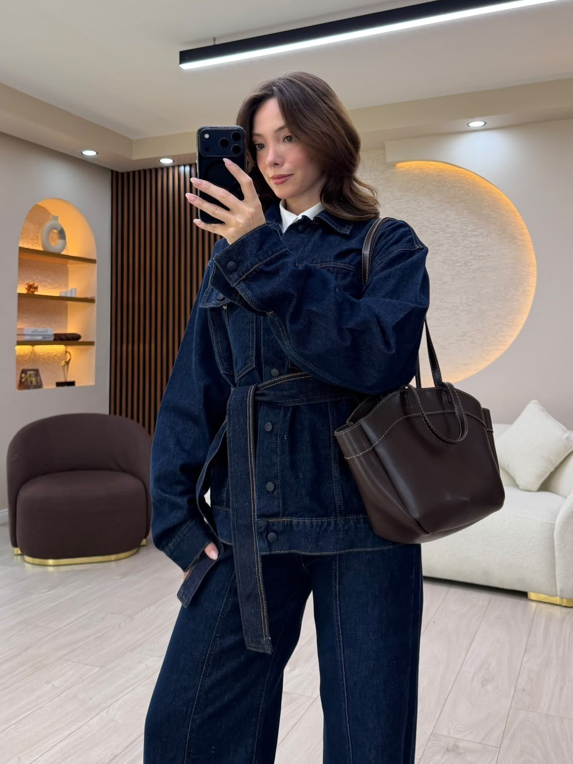 Kemer Detaylı Denim Ceket Pantolon Takım NVM-30044