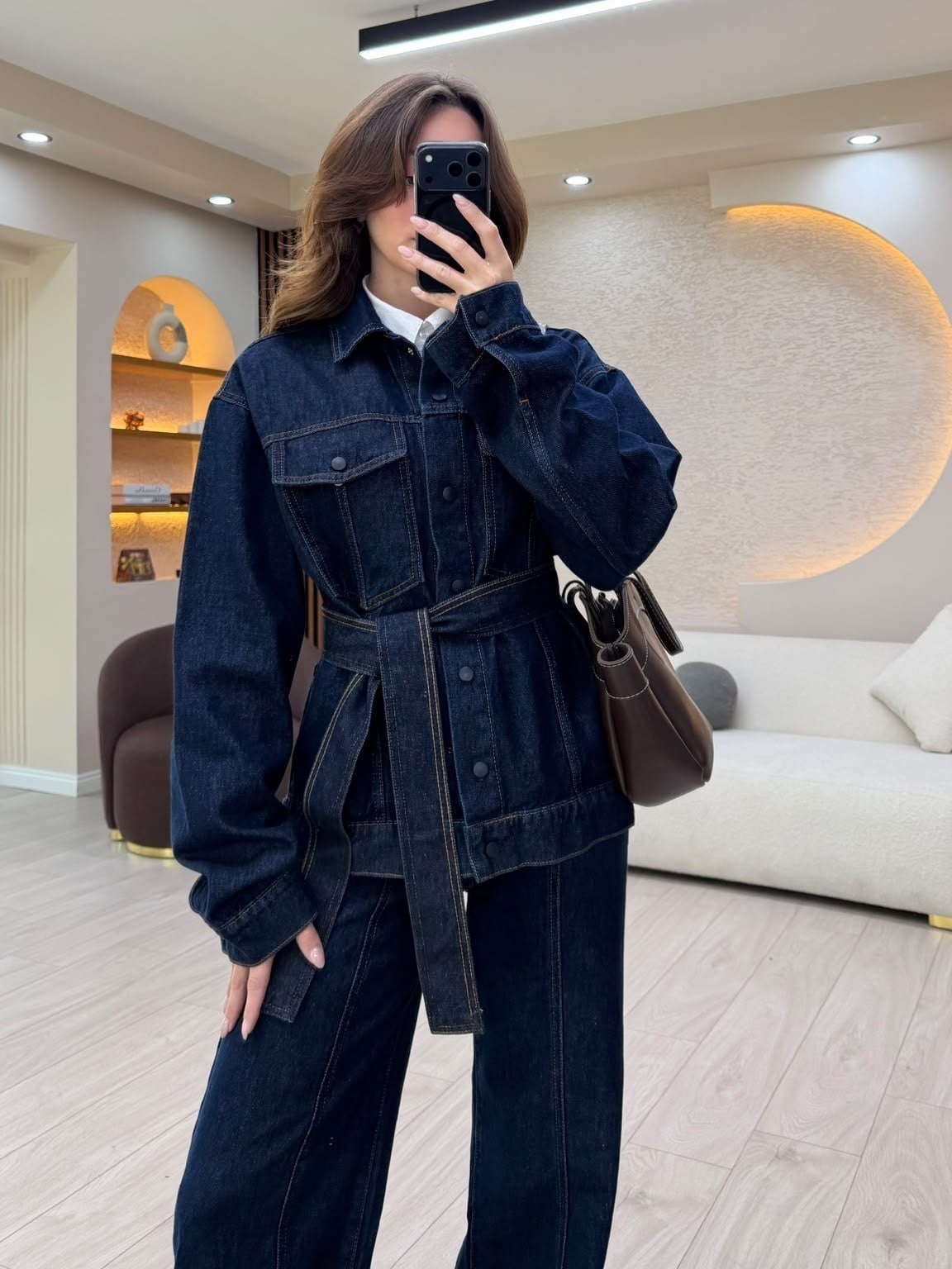 Kemer Detaylı Denim Ceket Pantolon Takım NVM-30044