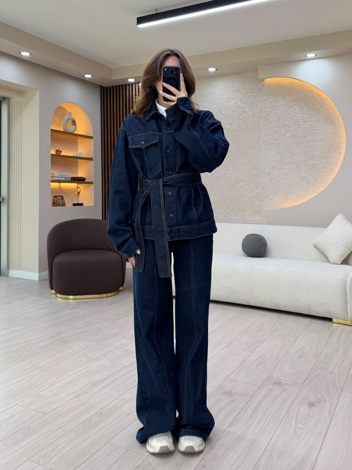 Kemer Detaylı Denim Ceket Pantolon Takım NVM-30044