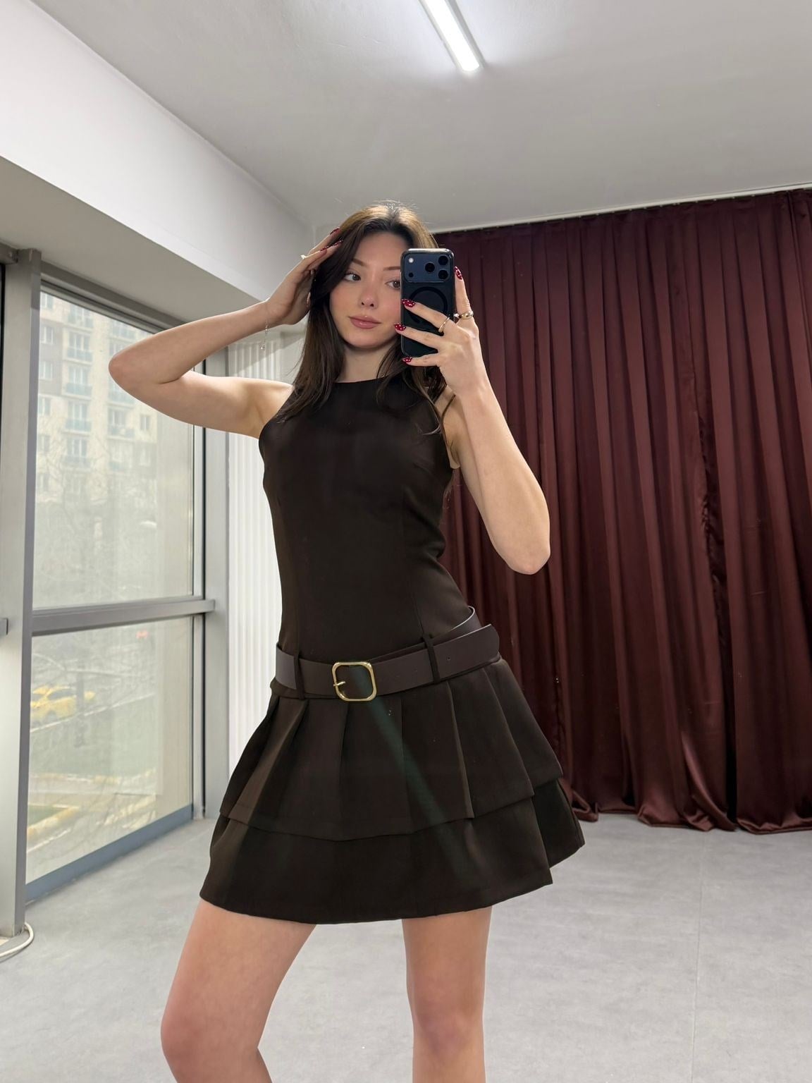 Kemer Detaylı Pileli Mini Elbise NVM-20287