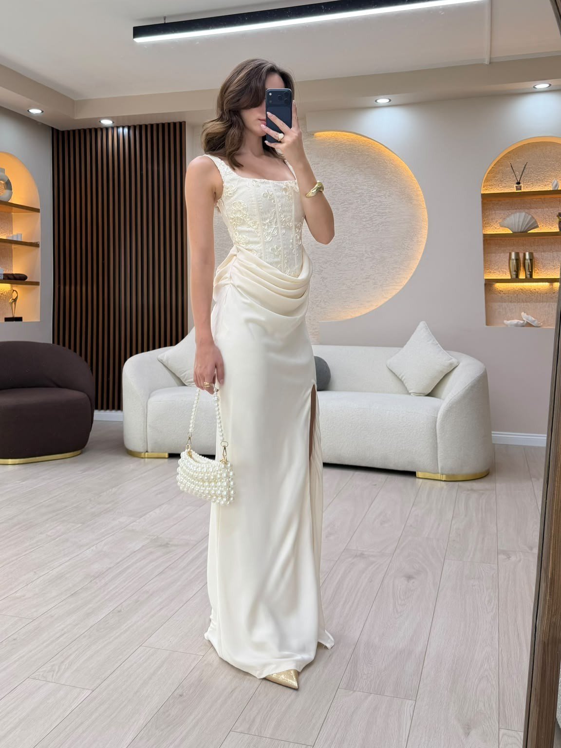 Korse Formlu Drapeli İşlemeli Elbise NVM-20527