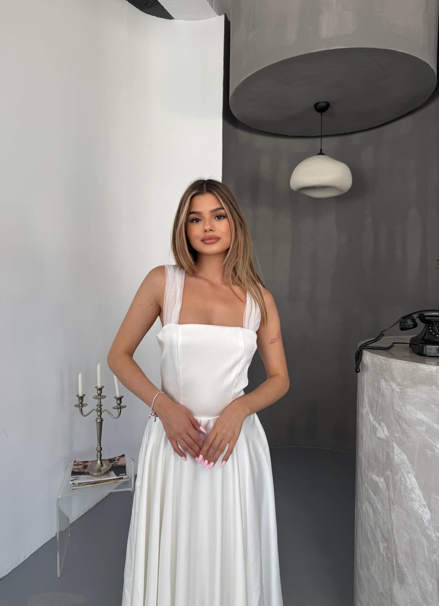 Midi Boy Drapeli Şık Düğün & Nikah Elbise