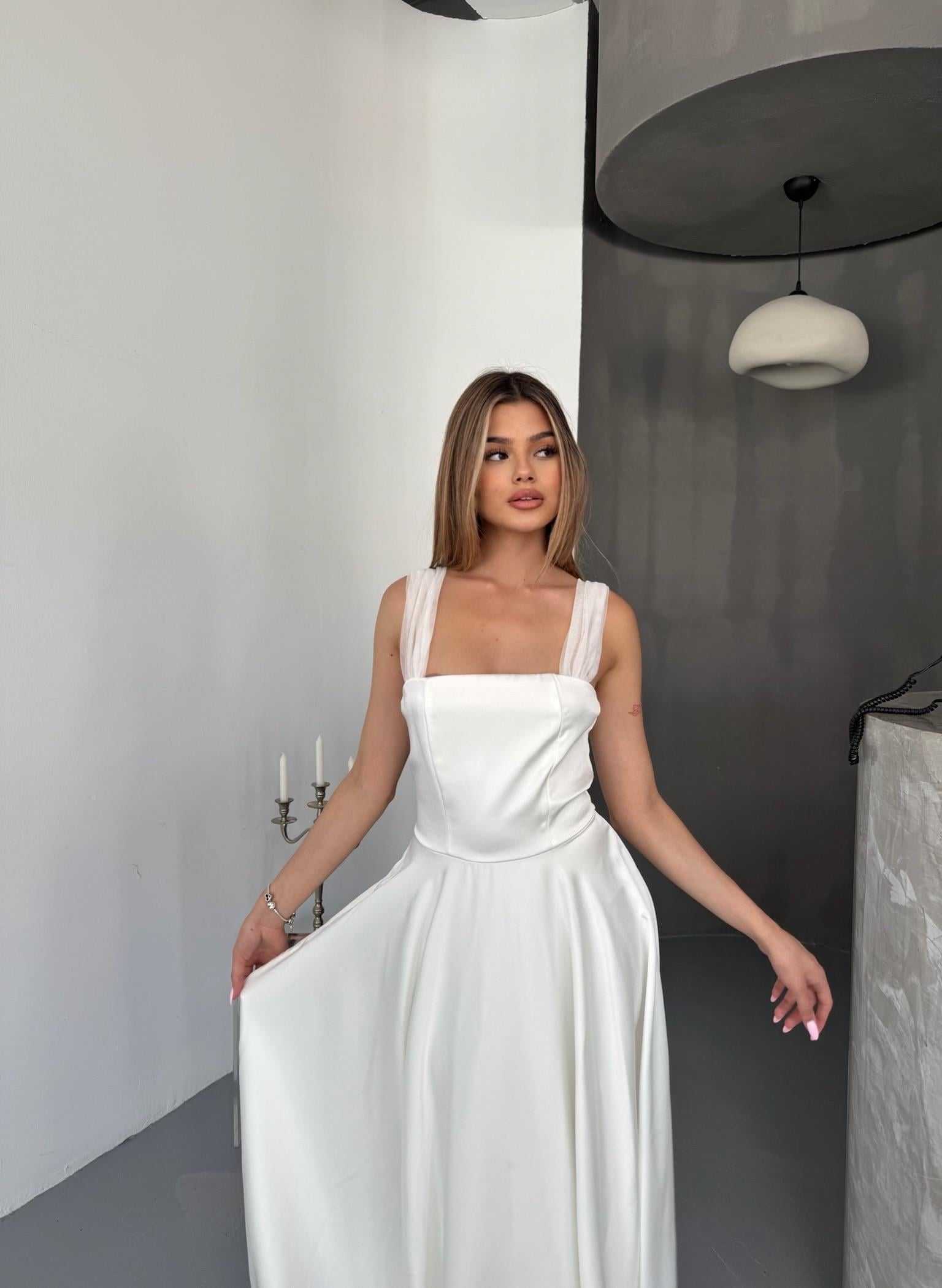 Midi Boy Drapeli Şık Düğün & Nikah Elbise