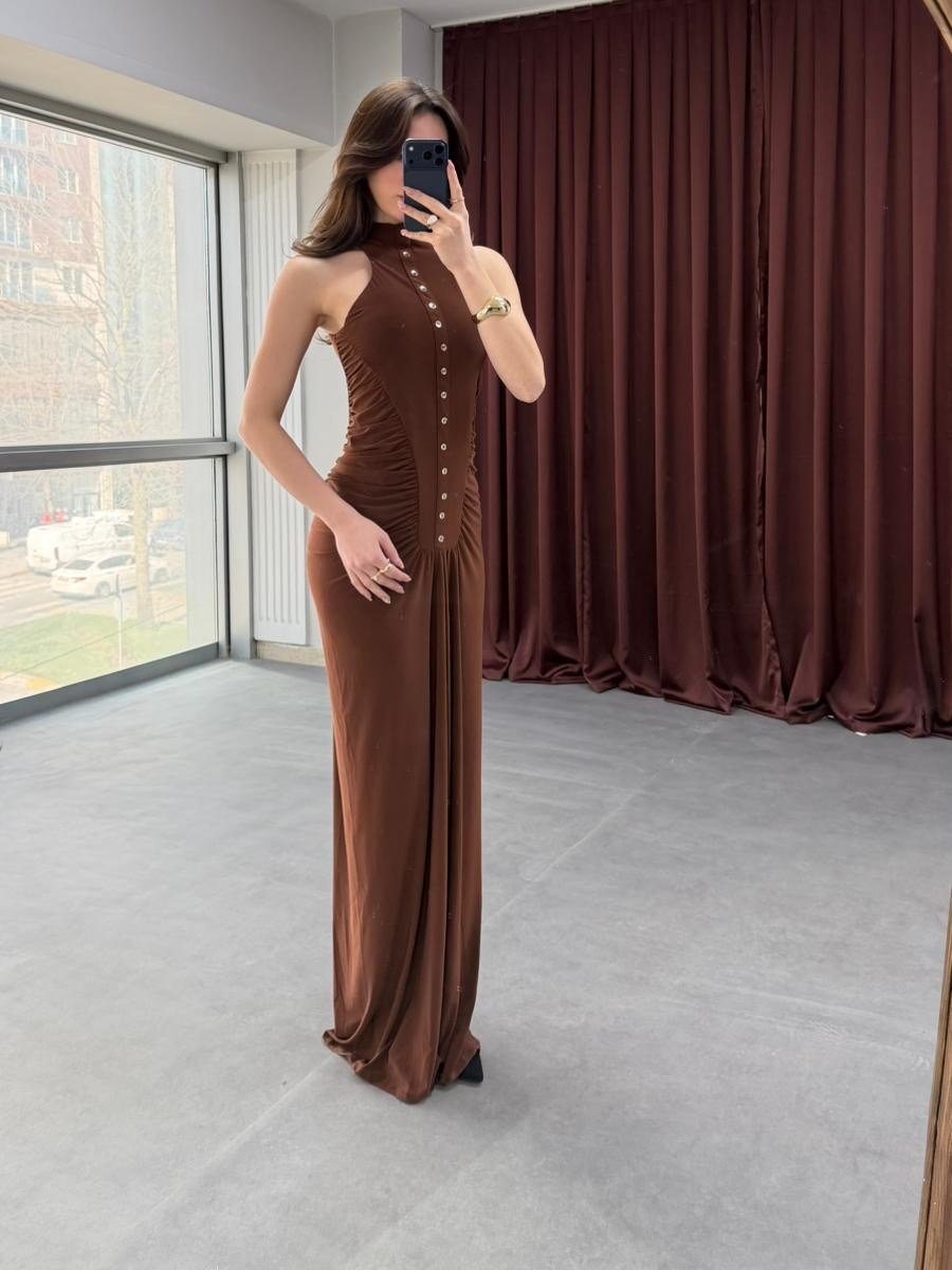 Modern Feminen Drapeli Uzun Elbise NVM-20020