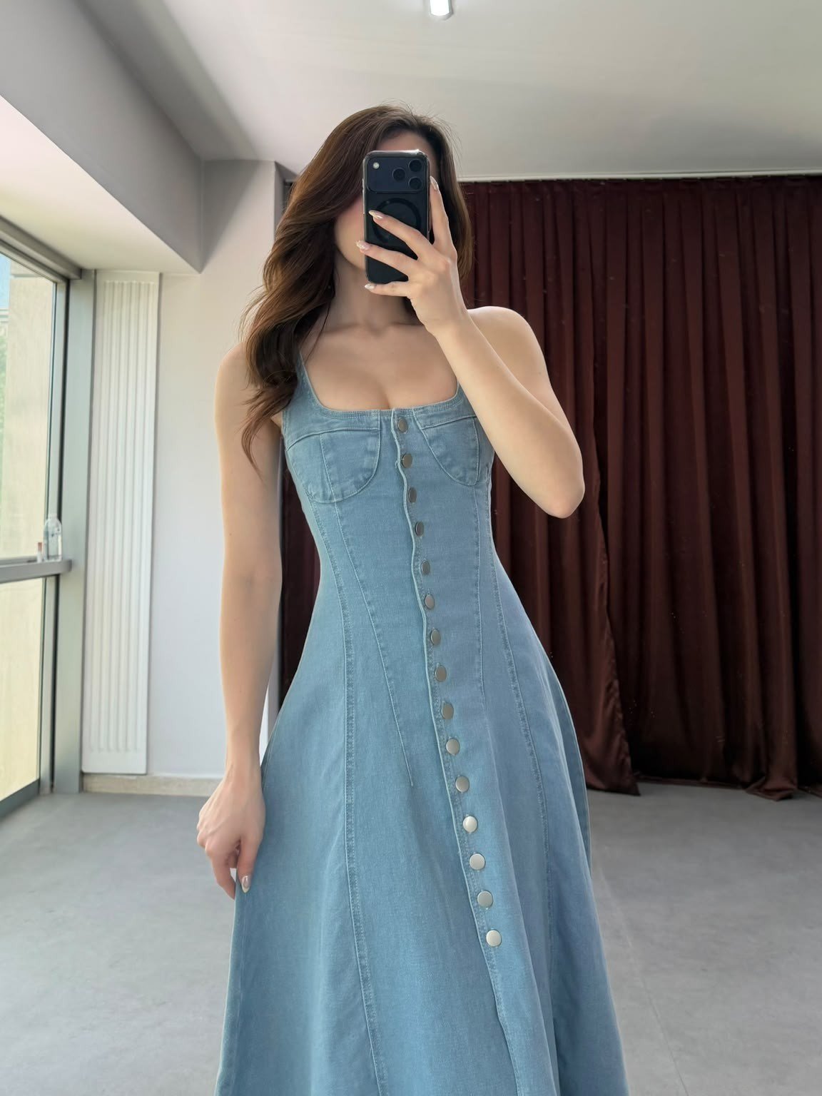 Önden Düğmeli Denim Elbise NVM-30111
