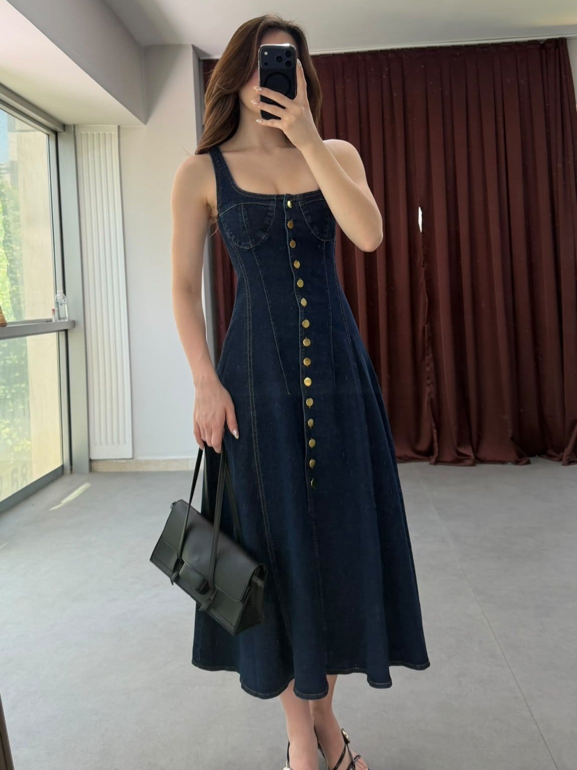 Önden Düğmeli Denim Elbise NVM-30111