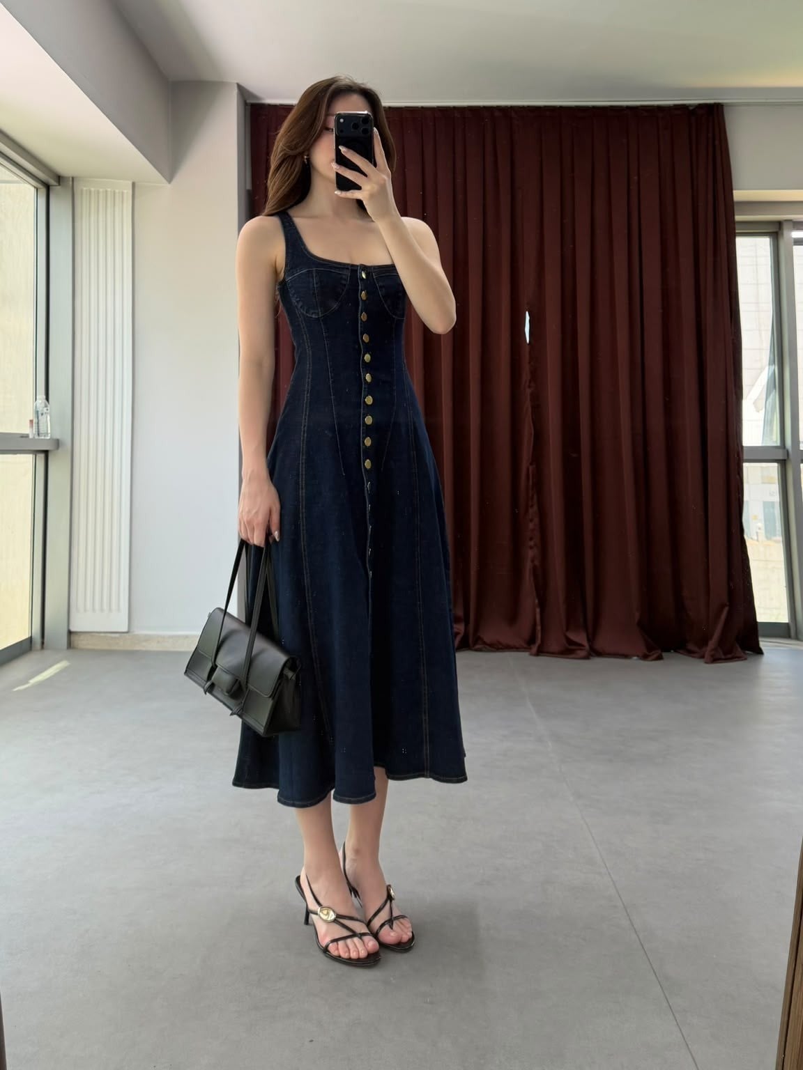 Önden Düğmeli Denim Elbise NVM-30111