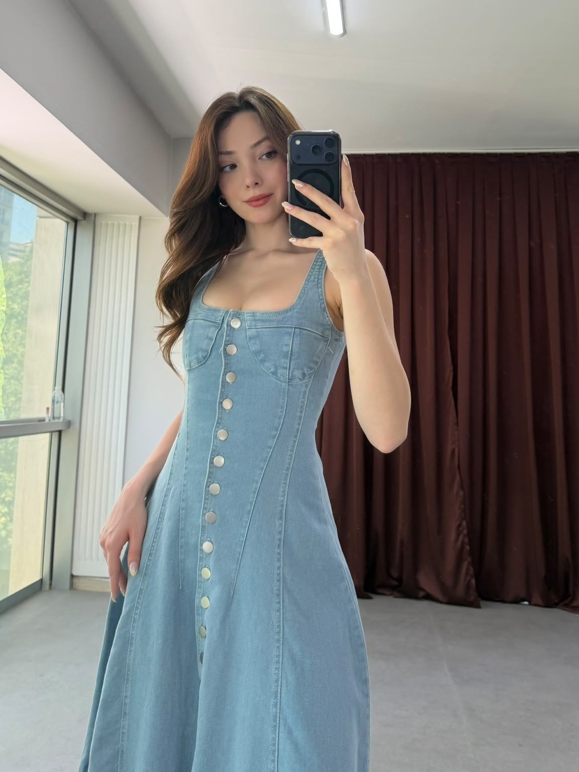 Önden Düğmeli Denim Elbise NVM-30111