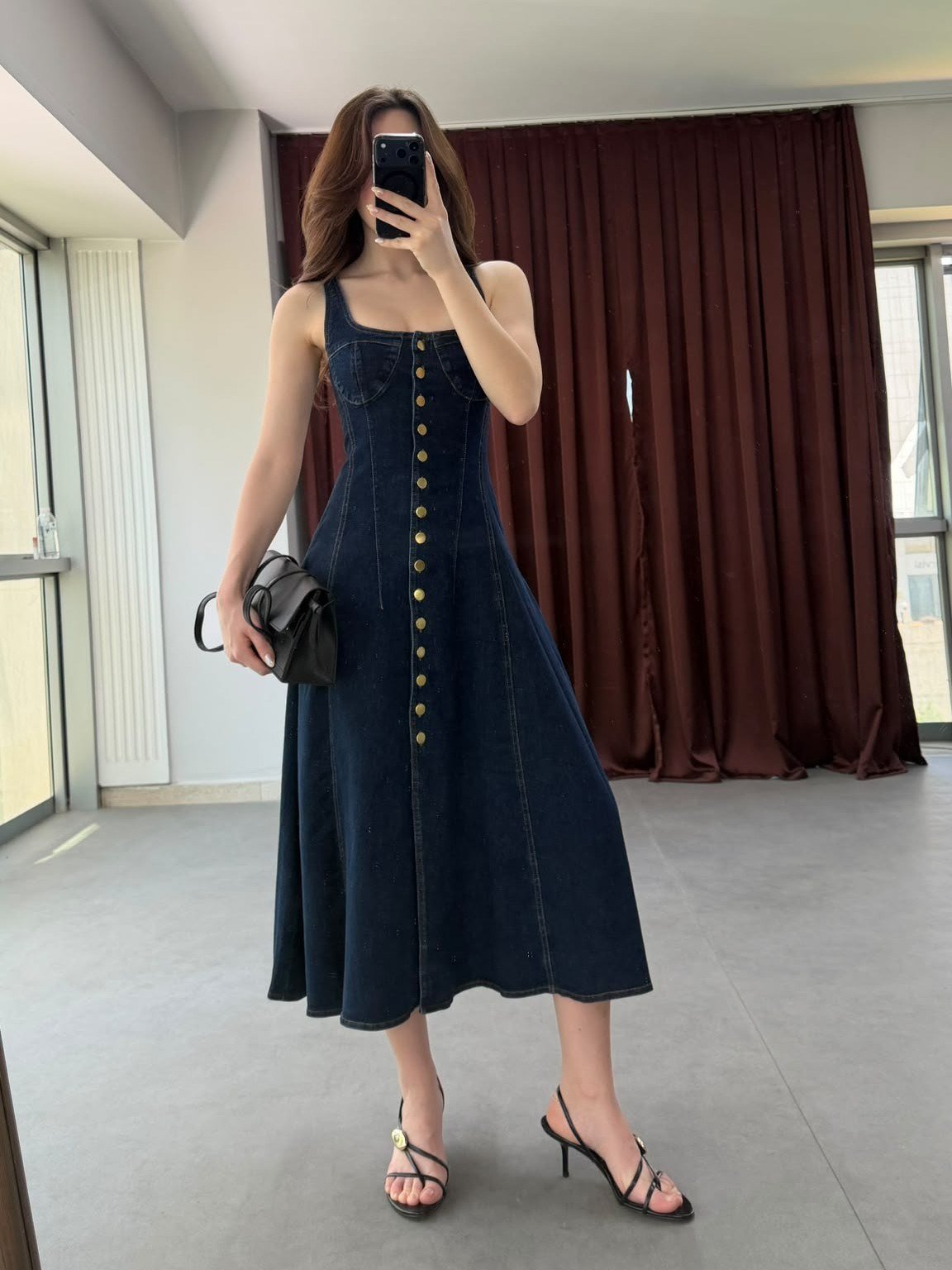 Önden Düğmeli Denim Elbise NVM-30111