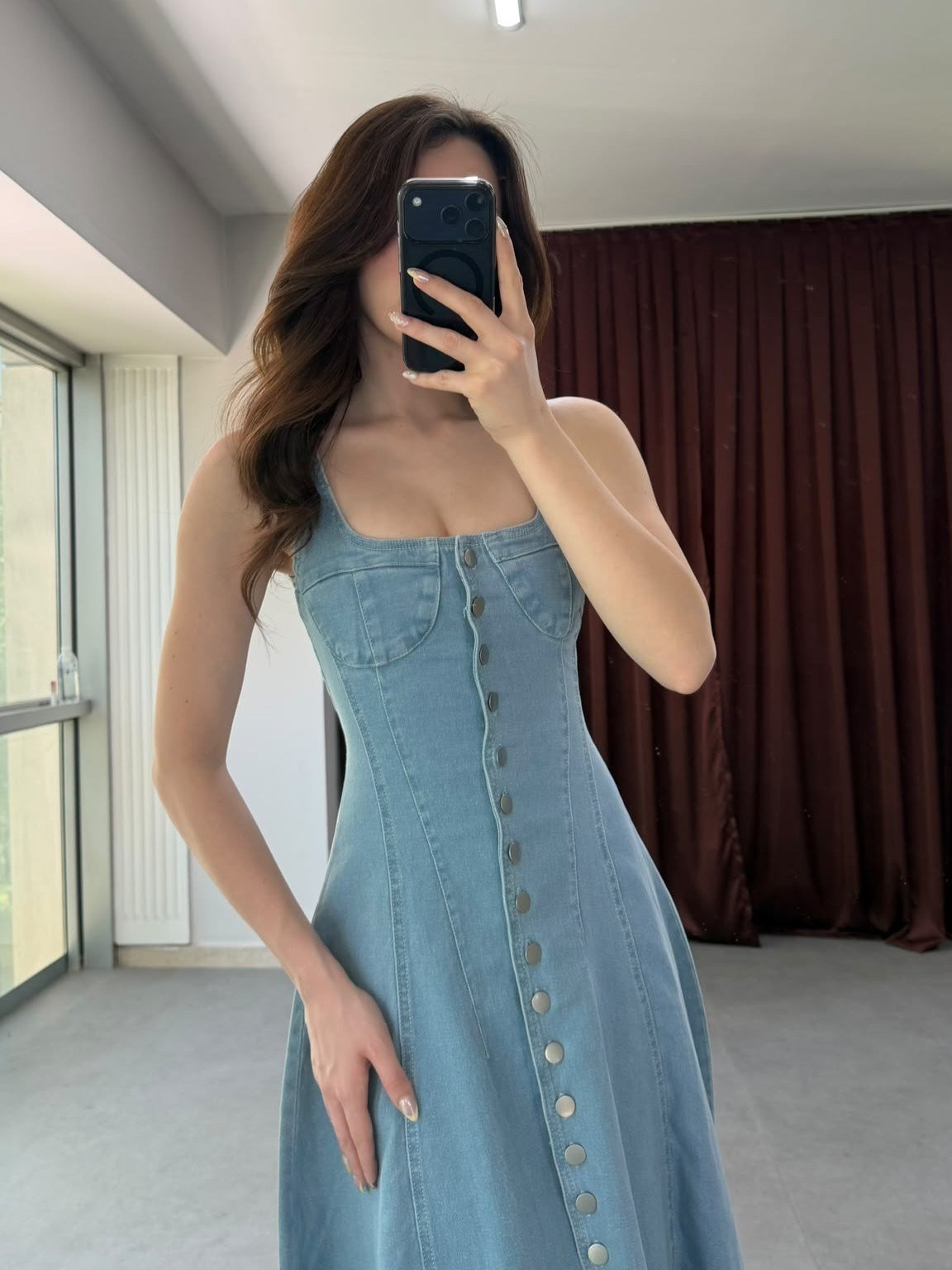 Önden Düğmeli Denim Elbise NVM-30111