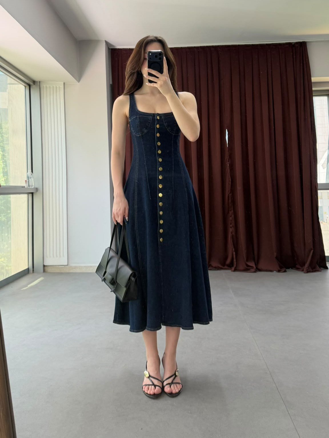 Önden Düğmeli Denim Elbise NVM-30111