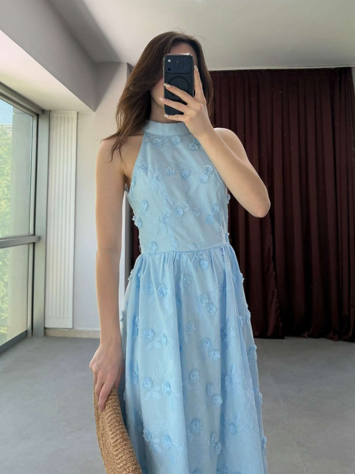 Romantik Çiçek İşlemeli Midi Elbise NVM-20463