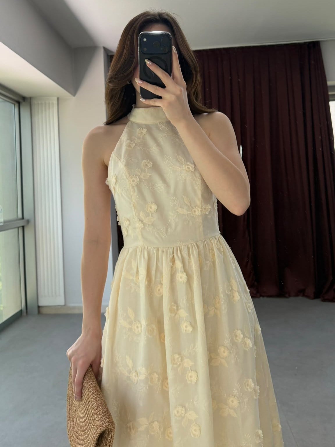 Romantik Çiçek İşlemeli Midi Elbise NVM-20463