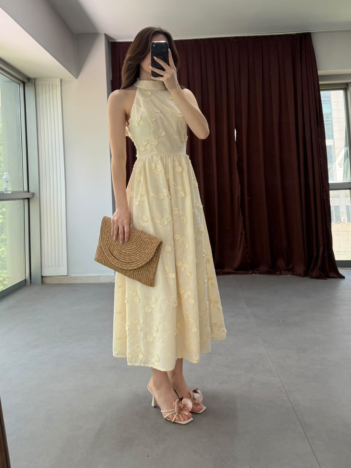 Romantik Çiçek İşlemeli Midi Elbise NVM-20463