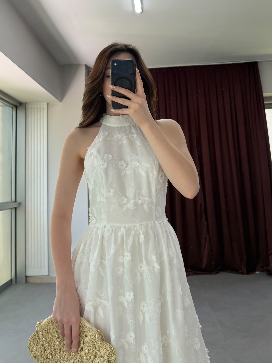 Romantik Çiçek İşlemeli Midi Elbise NVM-20463