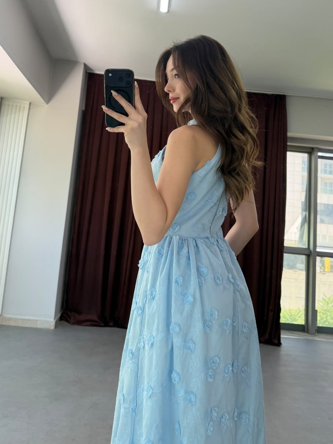 Romantik Çiçek İşlemeli Midi Elbise NVM-20463