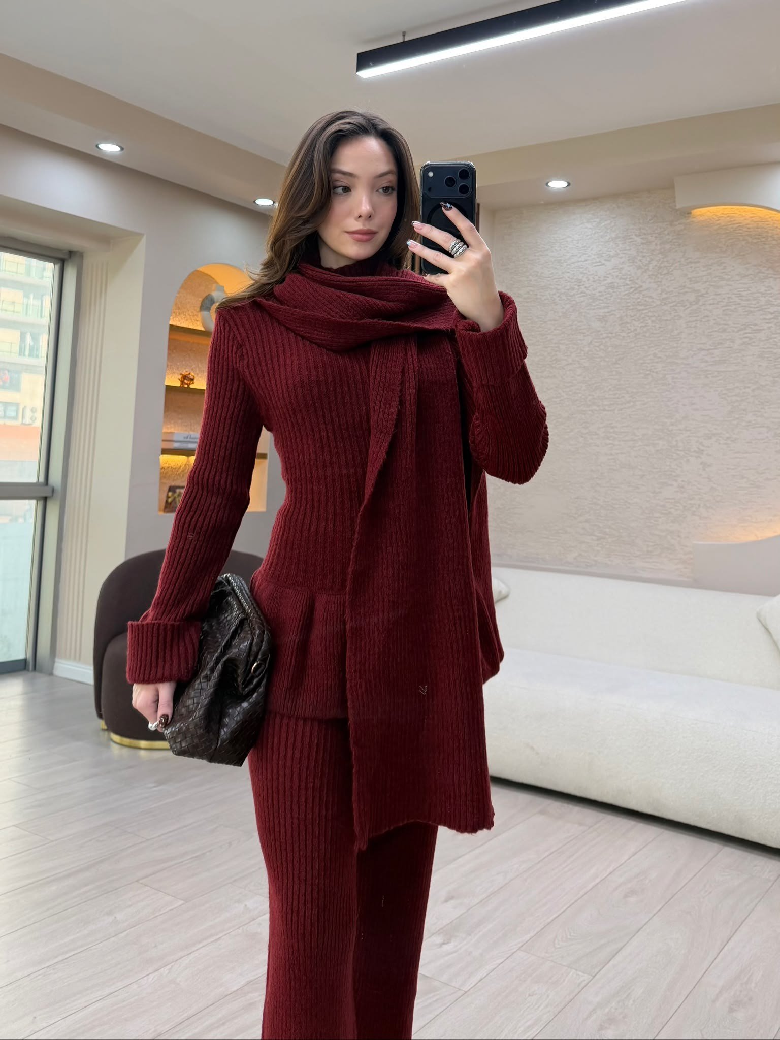 Şal Detaylı 3'lü Triko Takım NVM-2046