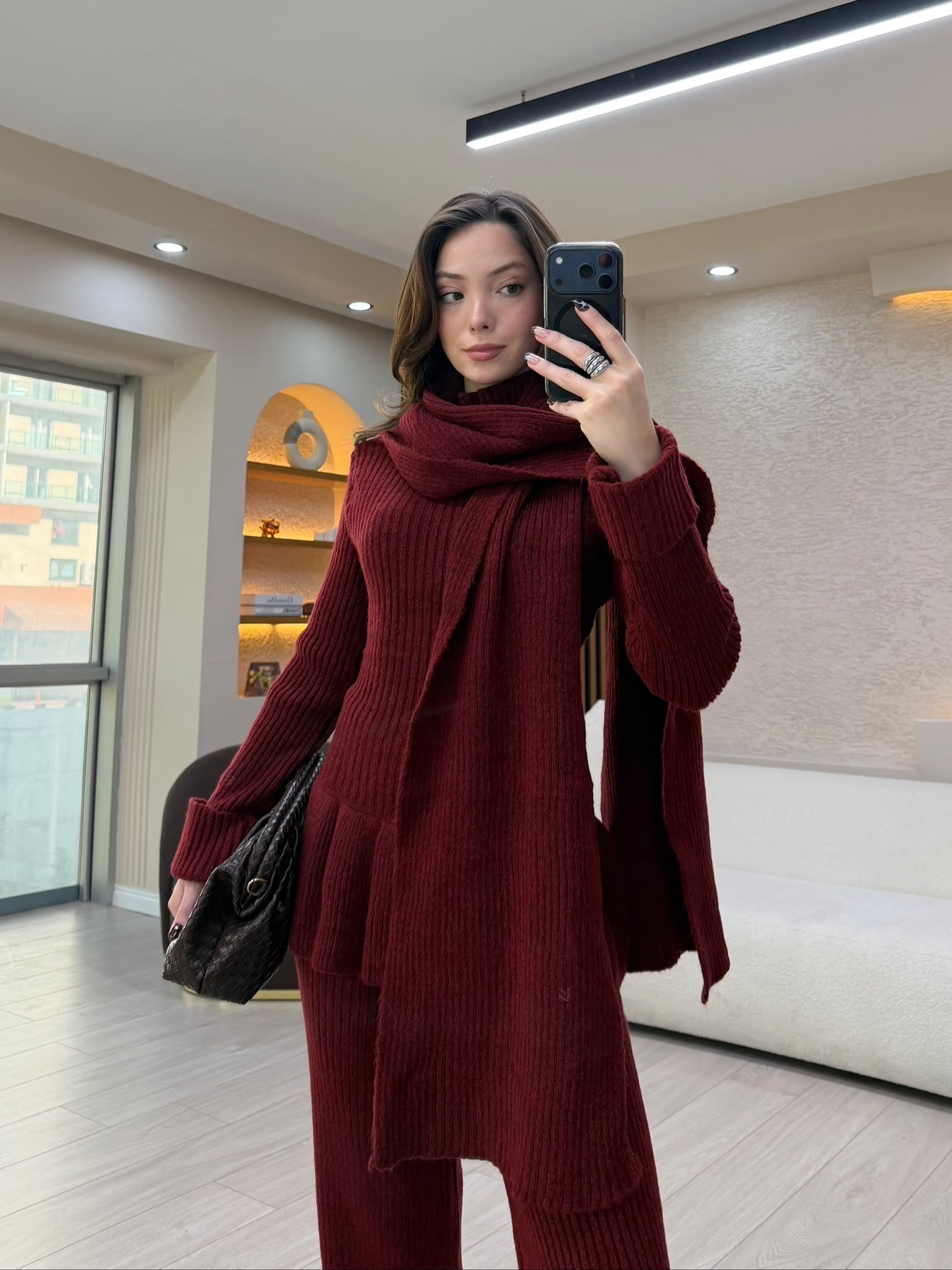 Şal Detaylı 3'lü Triko Takım NVM-2046