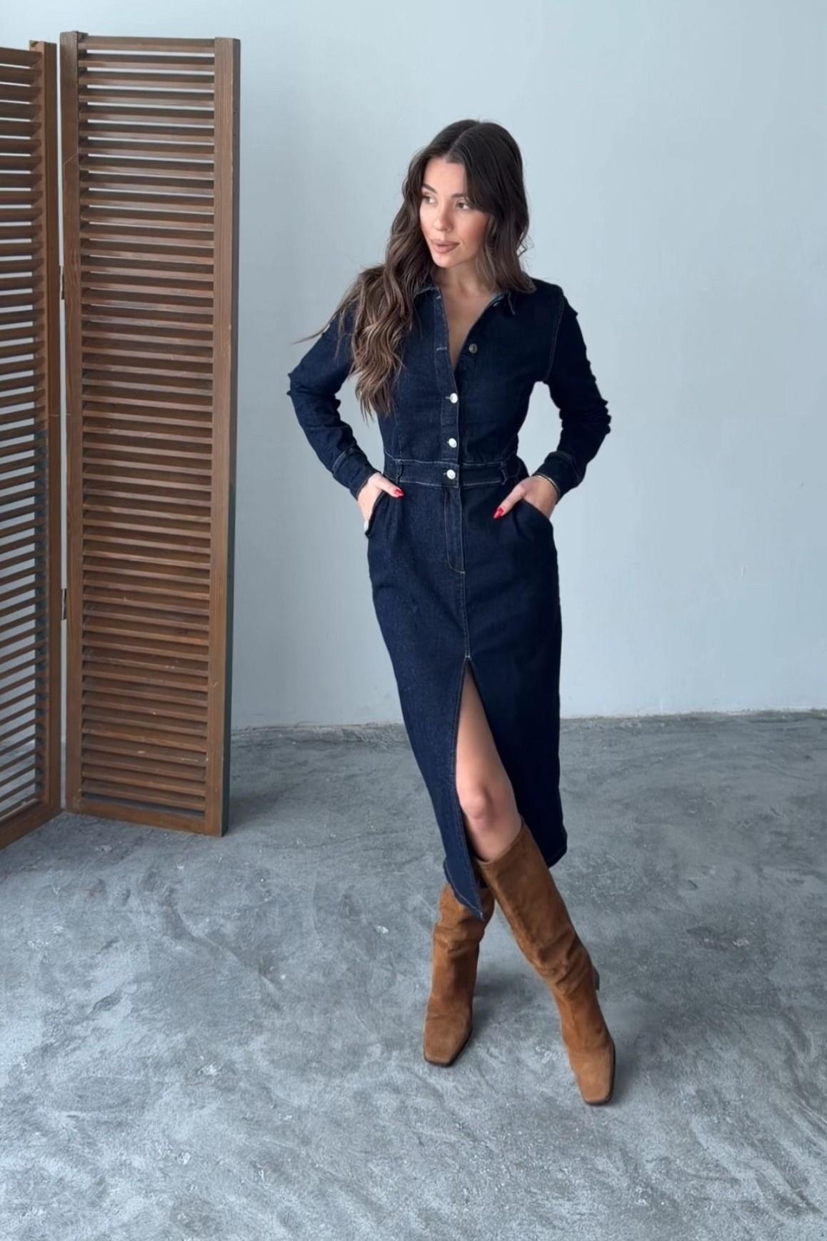 Siyah Denim Kot Elbise - 11602