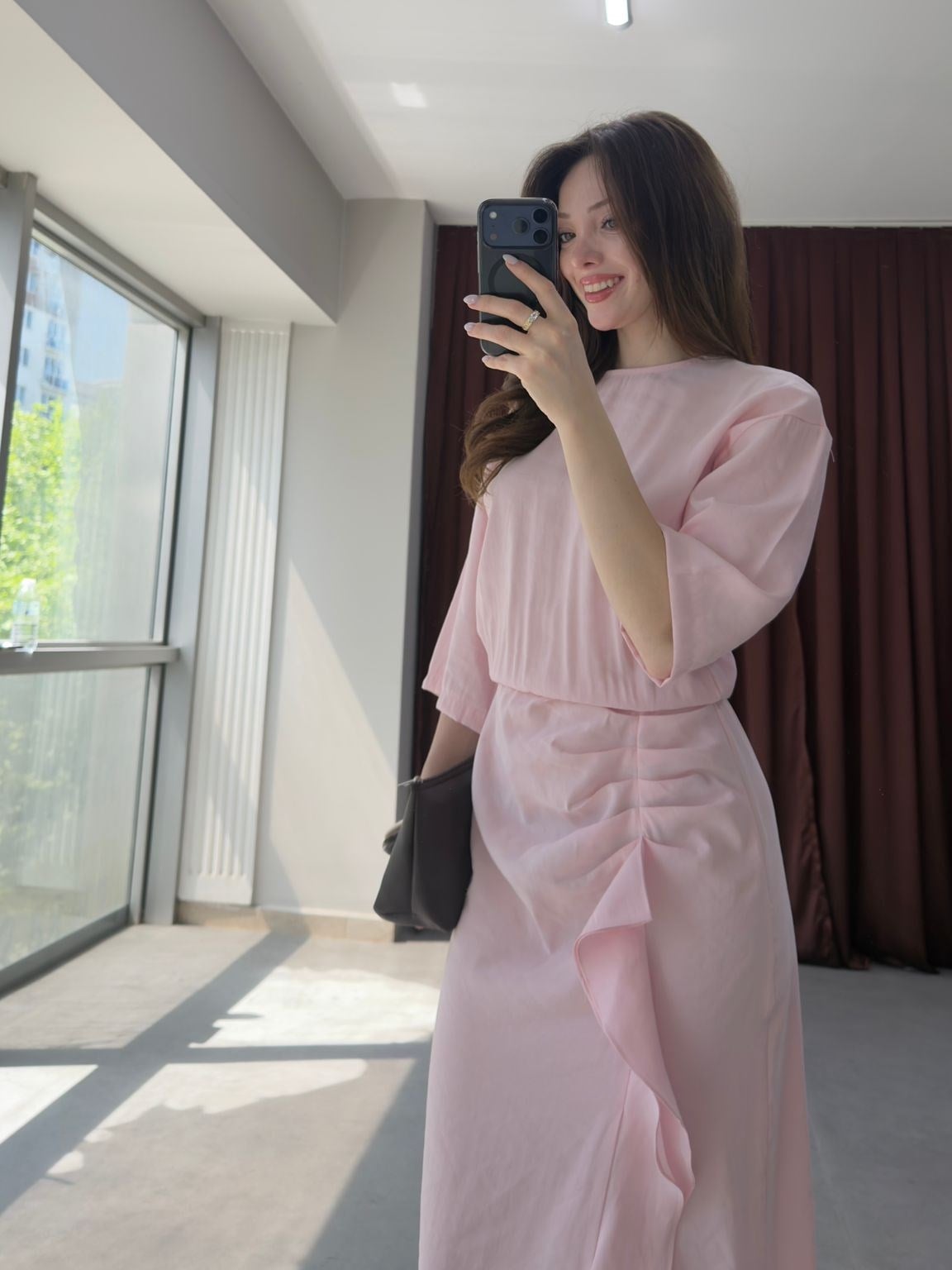 Soft Pink Volanlı Yaz Davet Elbisesi NVM-8443