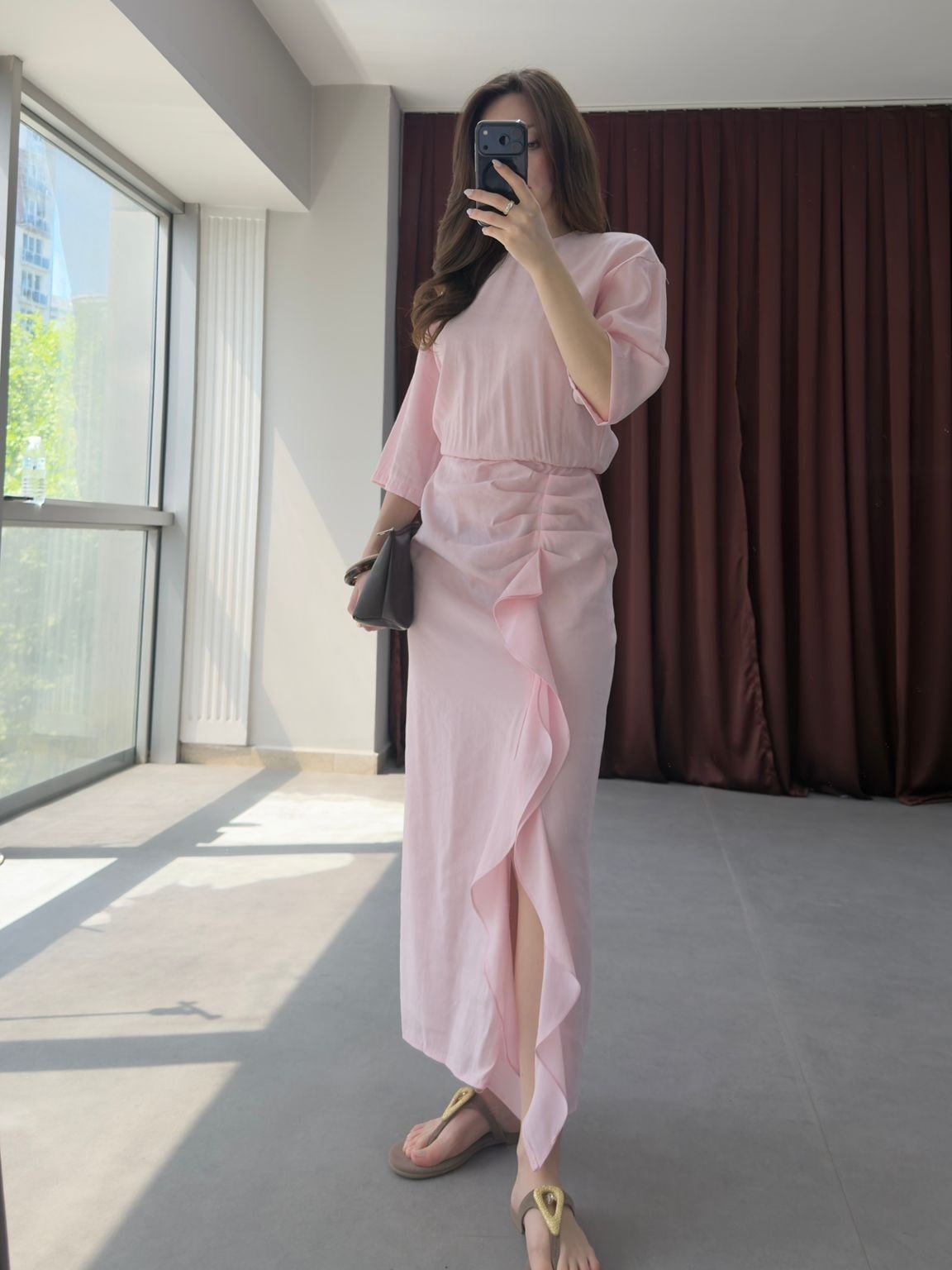 Soft Pink Volanlı Yaz Davet Elbisesi NVM-8443