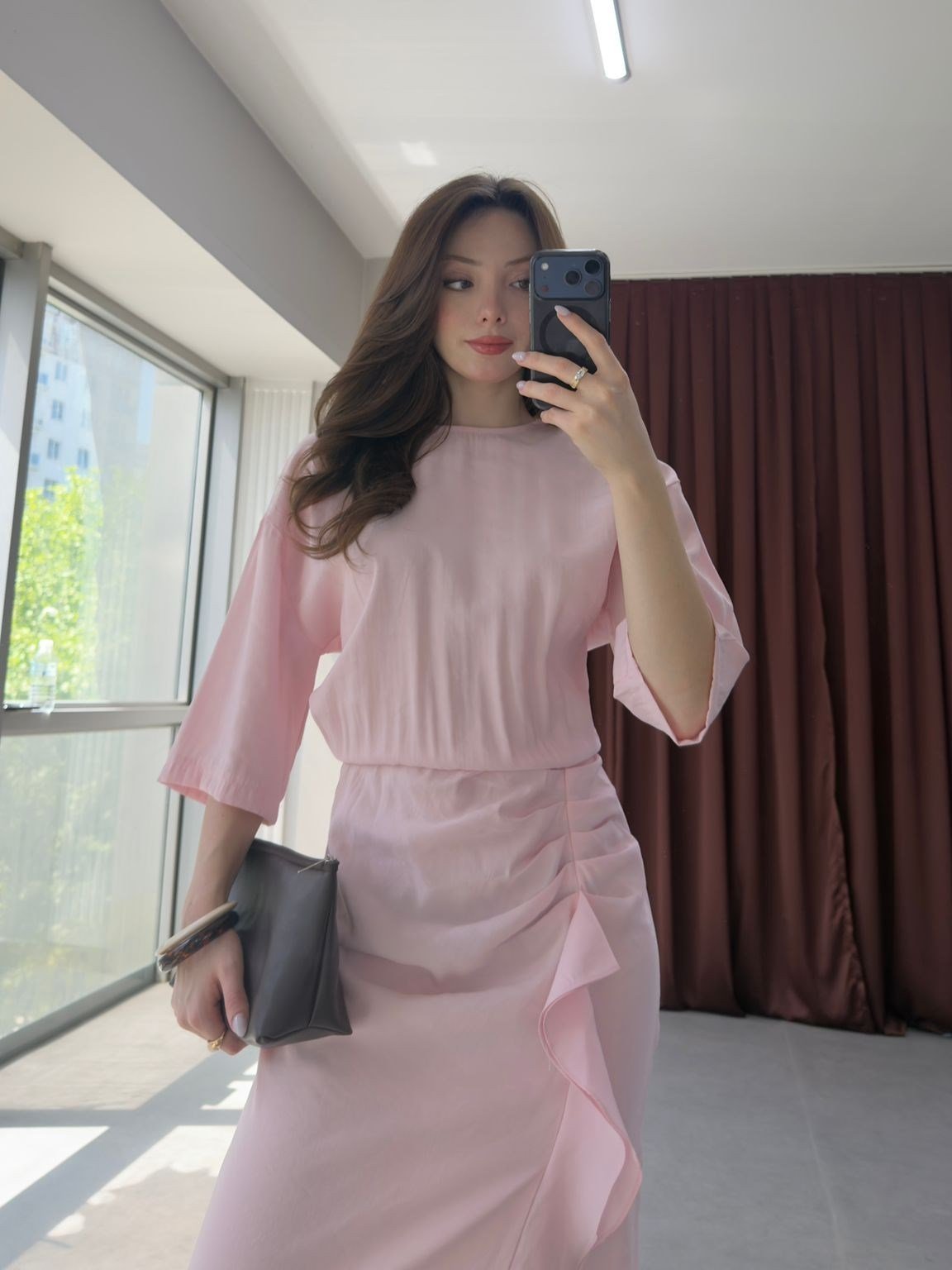 Soft Pink Volanlı Yaz Davet Elbisesi NVM-8443