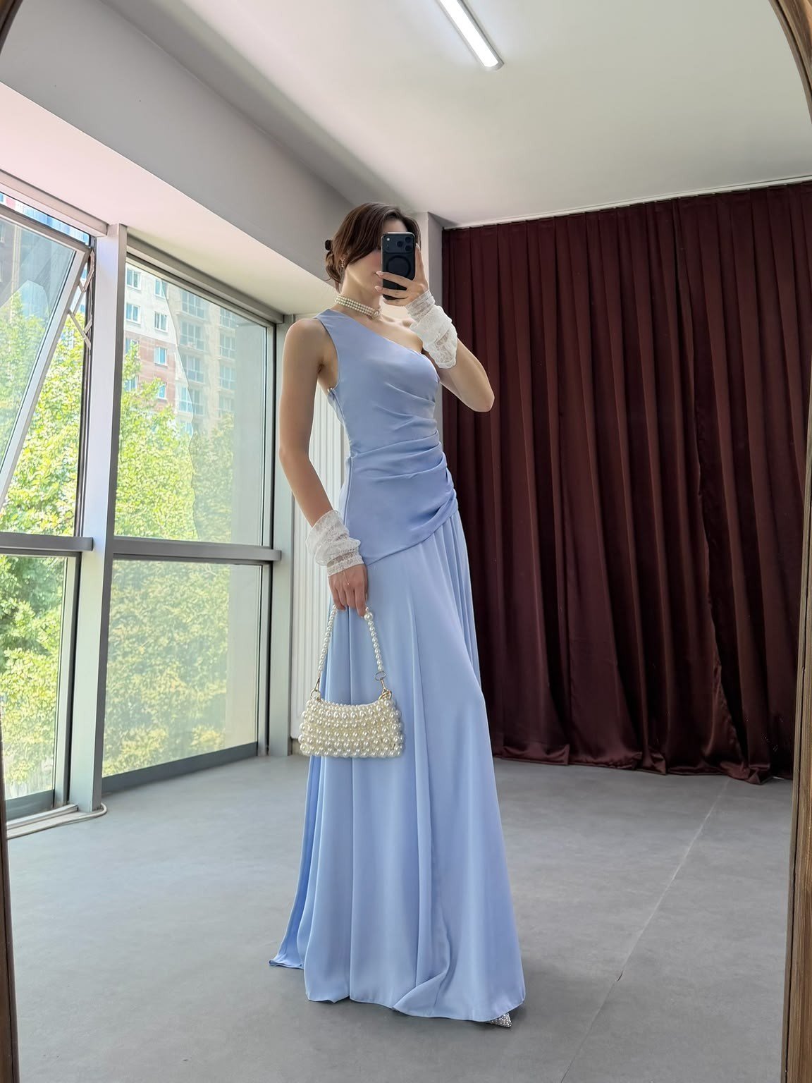 Tek Omuz Drapeli Şıklık Elbisesi NVM-20526