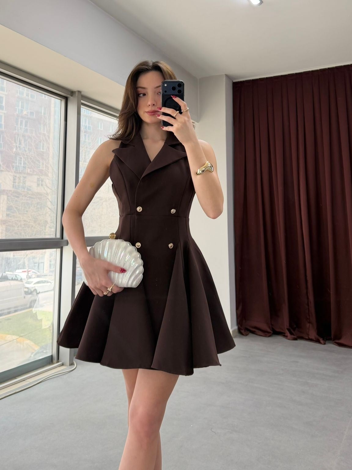 Viral Blazer Yaka Kloş Mini Elbise NVM-20288