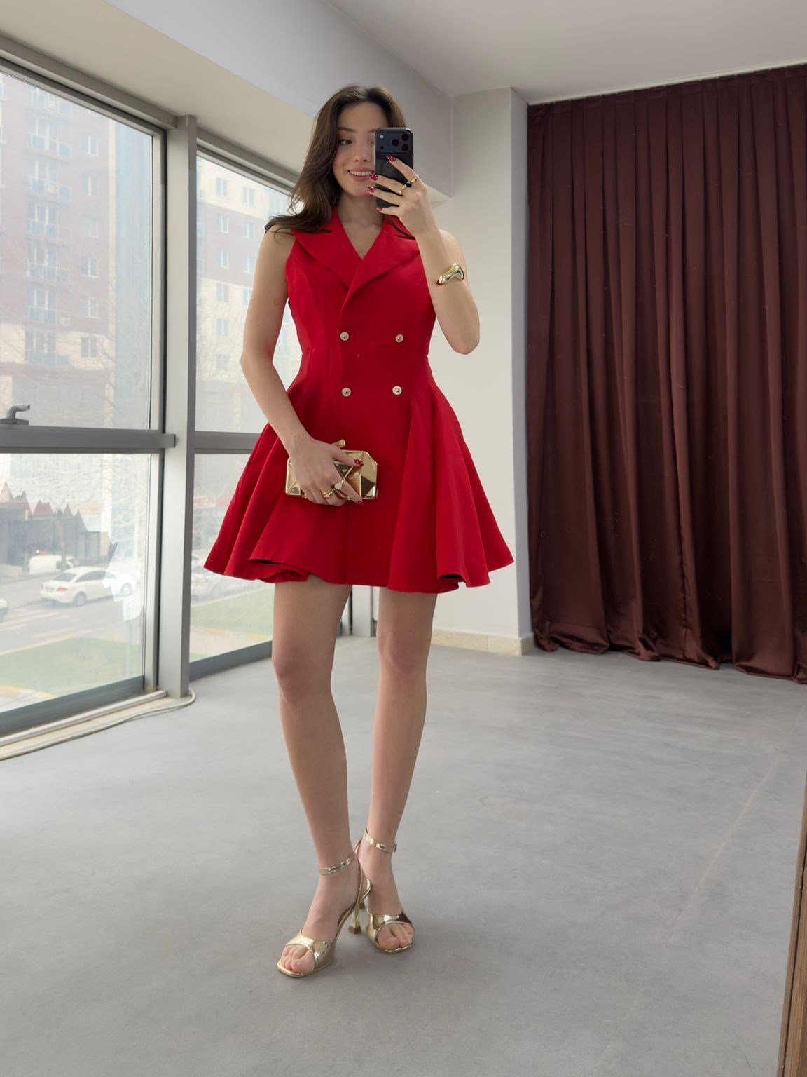 Viral Blazer Yaka Kloş Mini Elbise NVM-20288