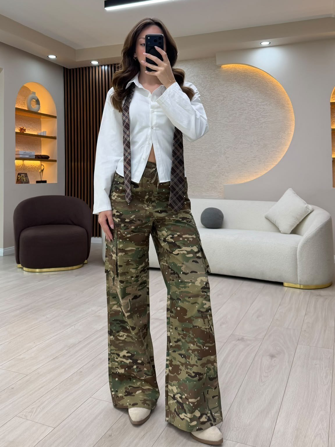 Viral Taş Detaylı Kamuflaj Kargo Pantolon NVM-1429