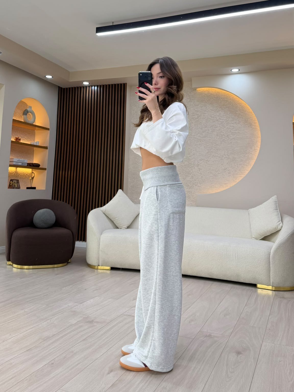 Viral Wide Leg Gri Eşofman Altı NVM-3006