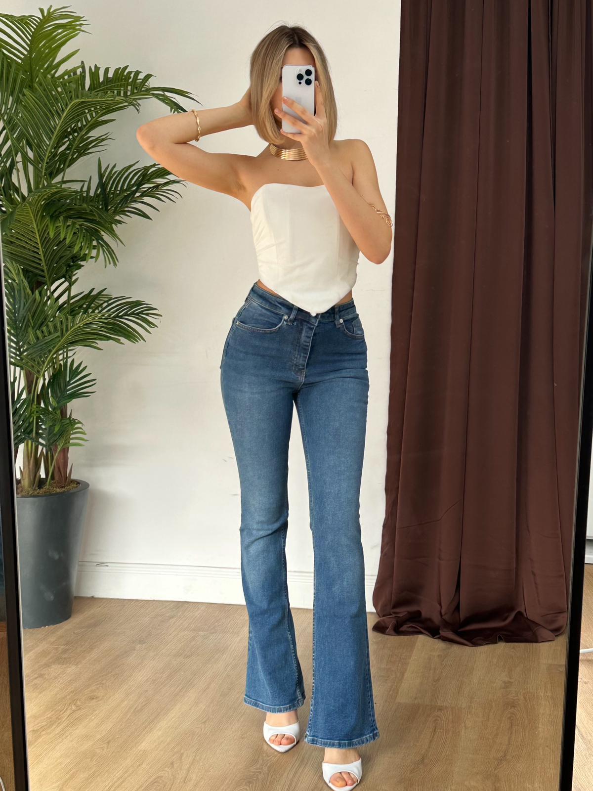 Yüksek Bel İspanyol Paça Denim Pantolon NVM-30057