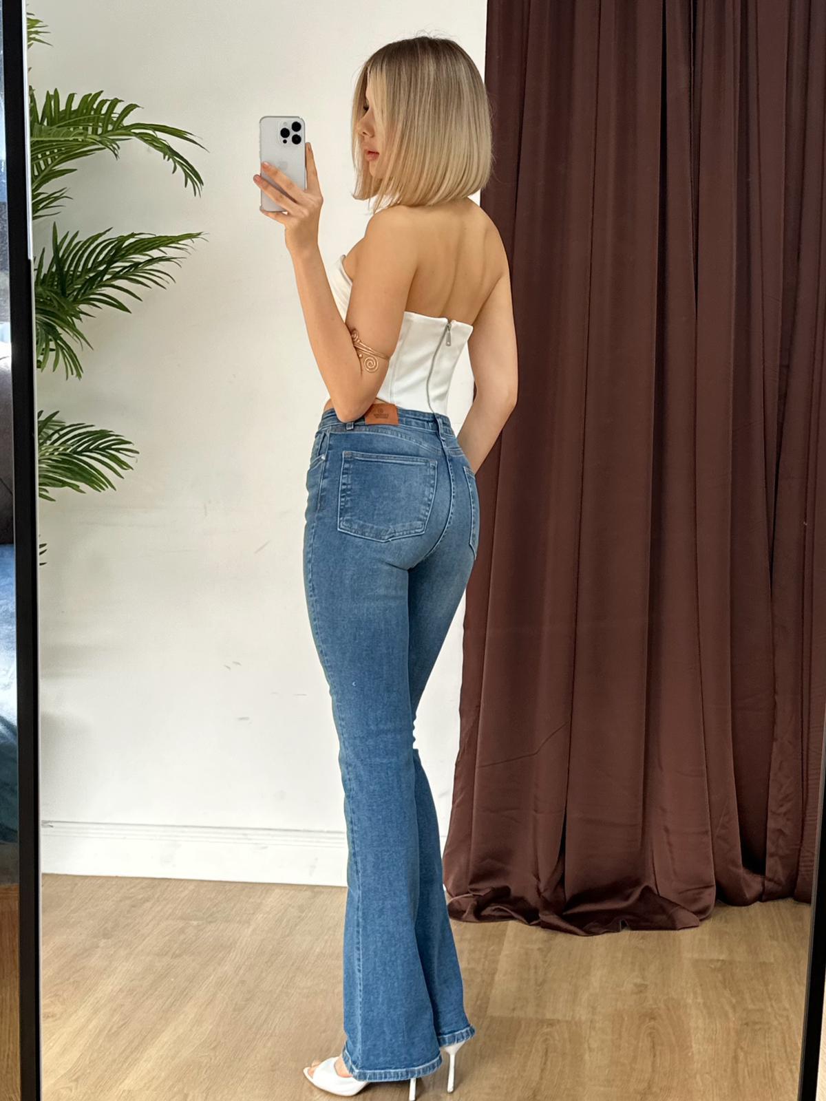Yüksek Bel İspanyol Paça Denim Pantolon NVM-30057