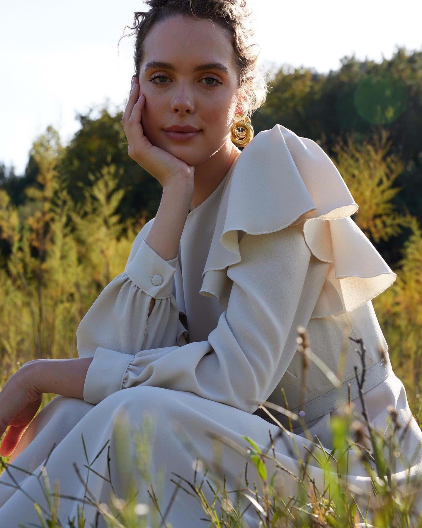 Linen Mint Kolları volanlı özel gün elbise