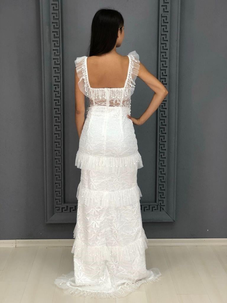 Askılı Kat Kat Eteği Güpürlü Yeni Sezon Transparan Abiye An38665 38665