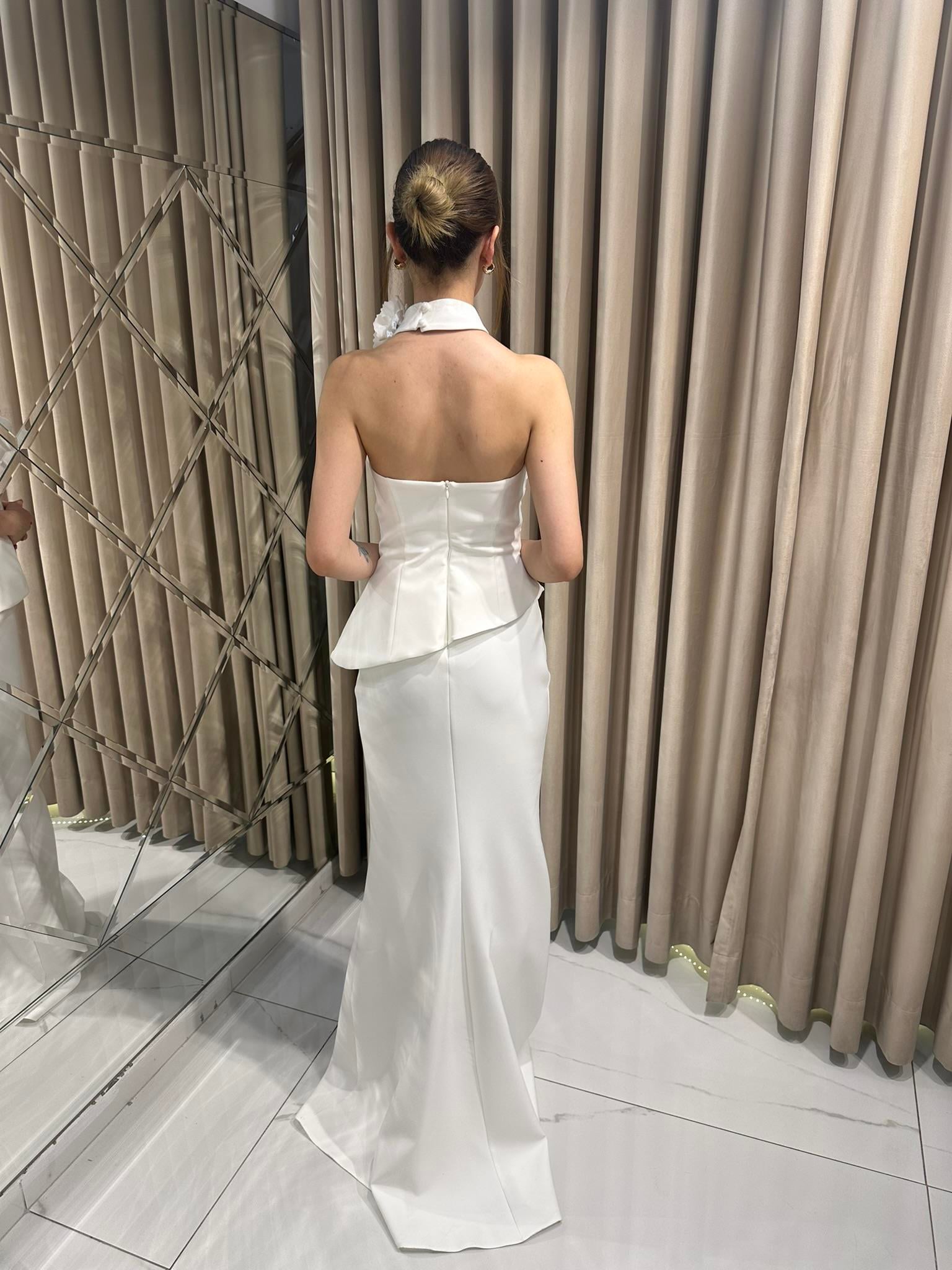 Beyaz Straplez Balık Model Abiye Elbise | Kaleiçi Yıldızlar