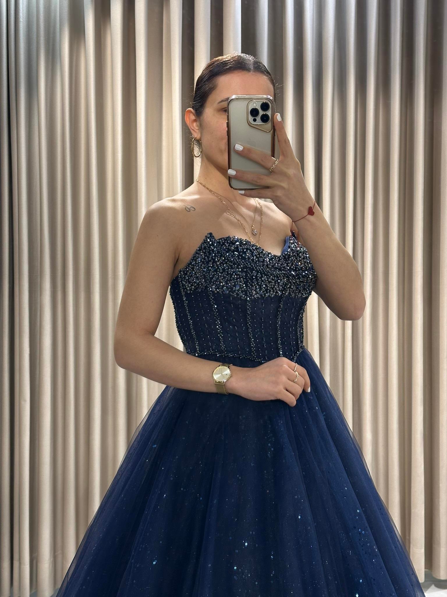 Lacivert Çift Yaka Prenses Model Nişanlık-Abiye Abiye Elbise | Kaleiçi Yıldızlar
