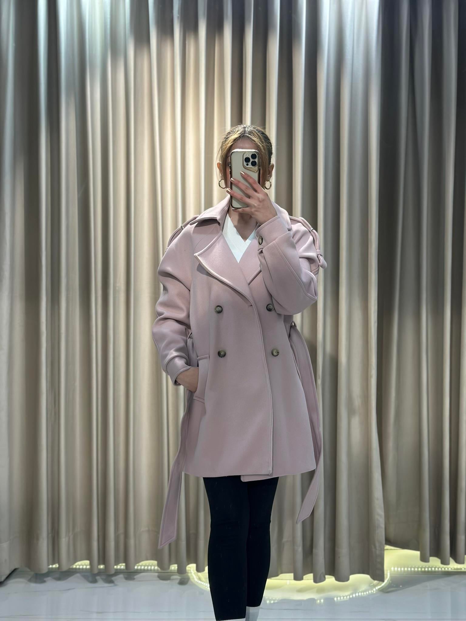 Pembe Yeni Sezon Omuz Apoletli Kaşe Kaban DŞS531 | Kaleiçi Yıldızlar