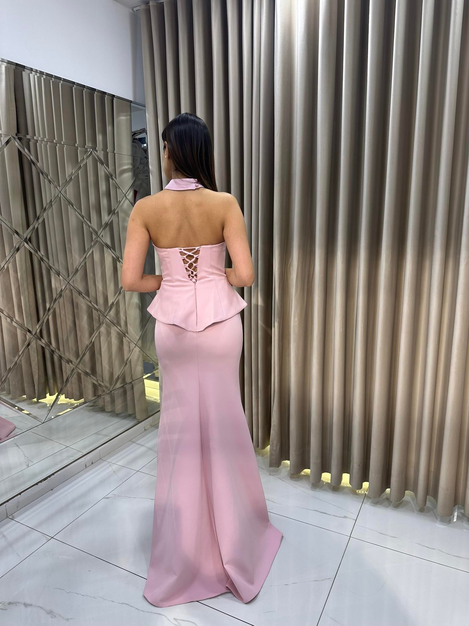 Pudra Staplez Balık Model Abiye Elbise | Kaleiçi Yıldızlar