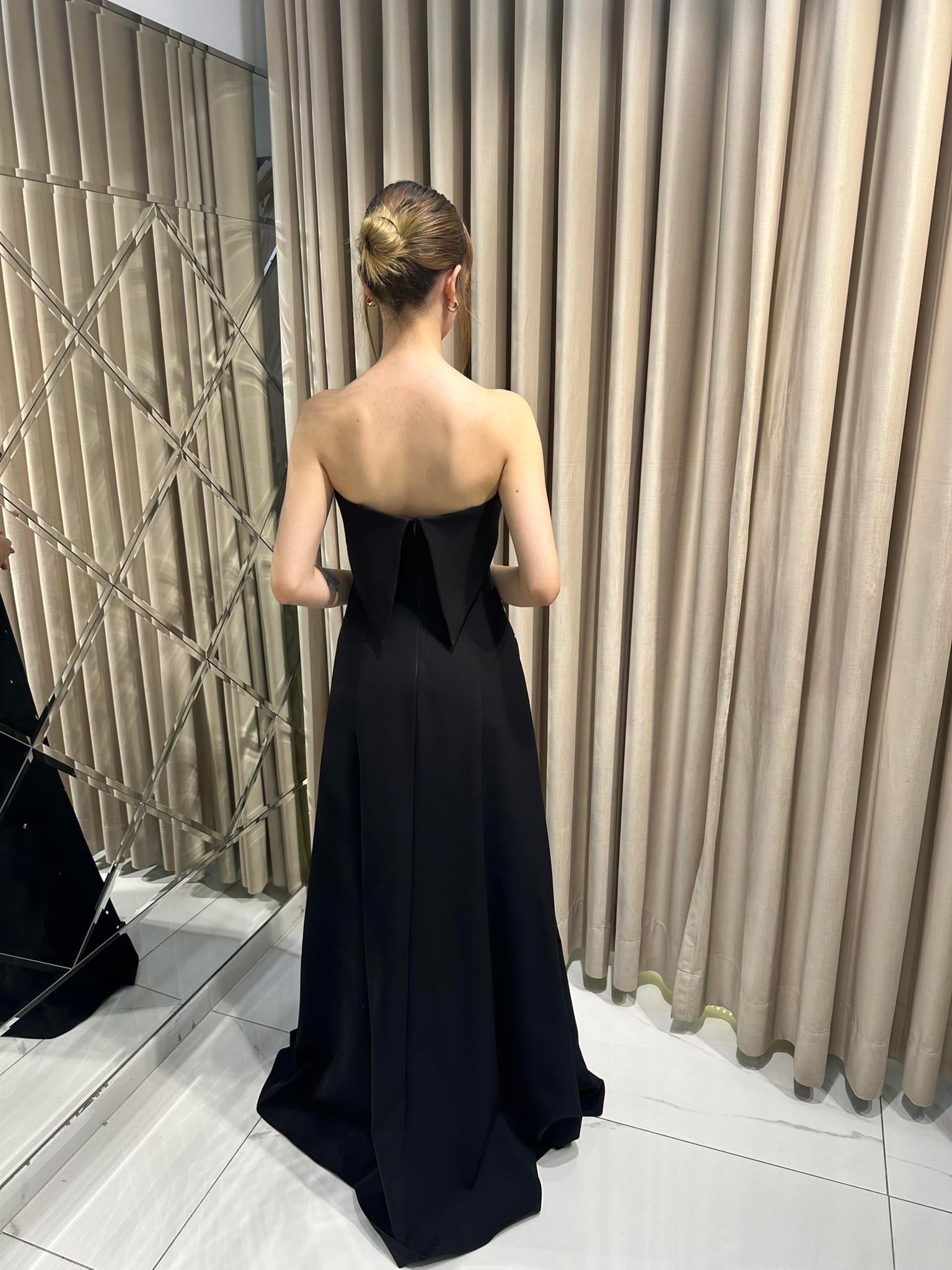 Siyah Straplez Damla Taş Model Çan Model Abiye Elbise | Kaleiçi Yıldızlar