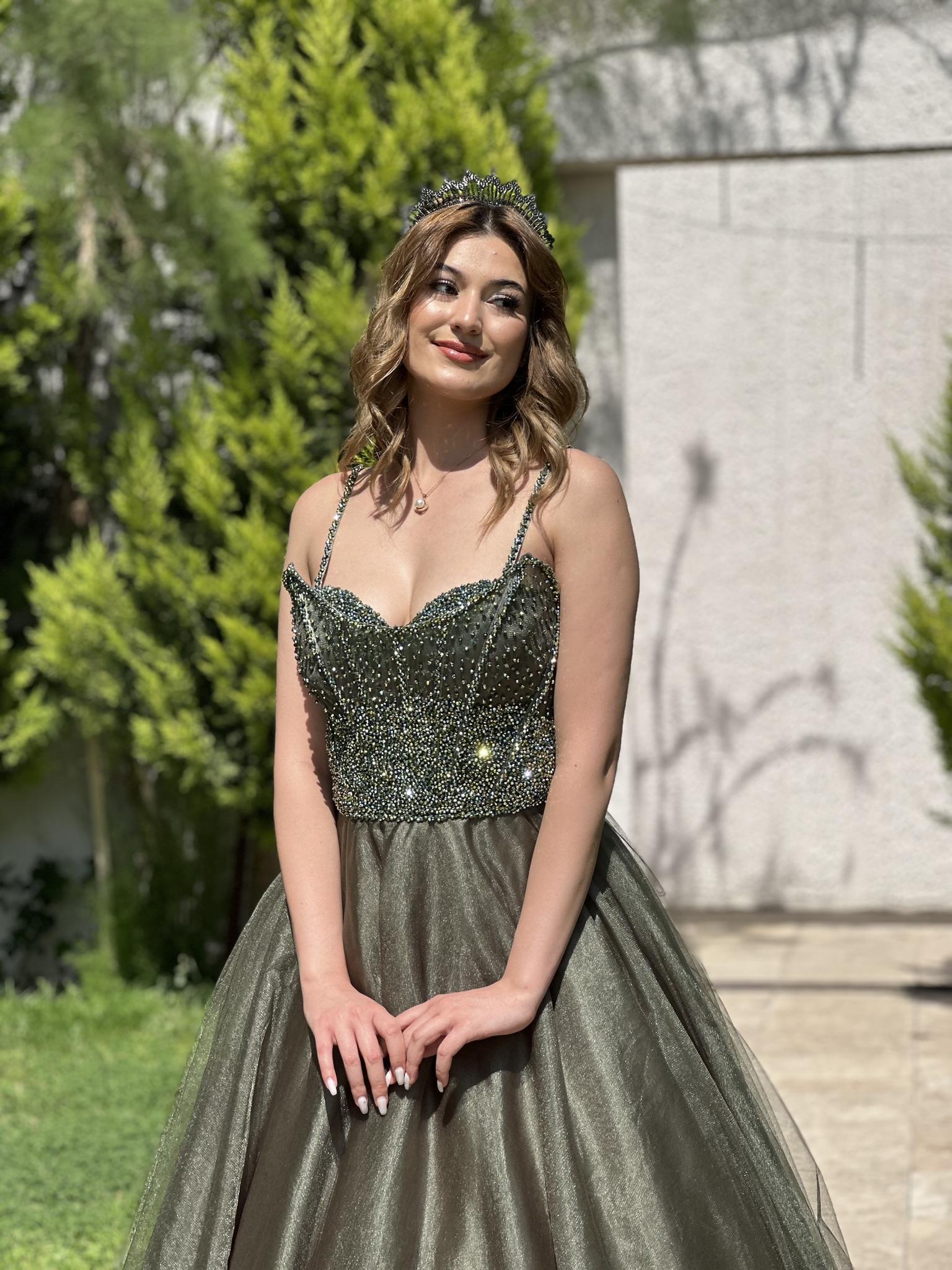 Straplez Üzeri Taş İşlemeli Prenses Abiye Elbise 4002