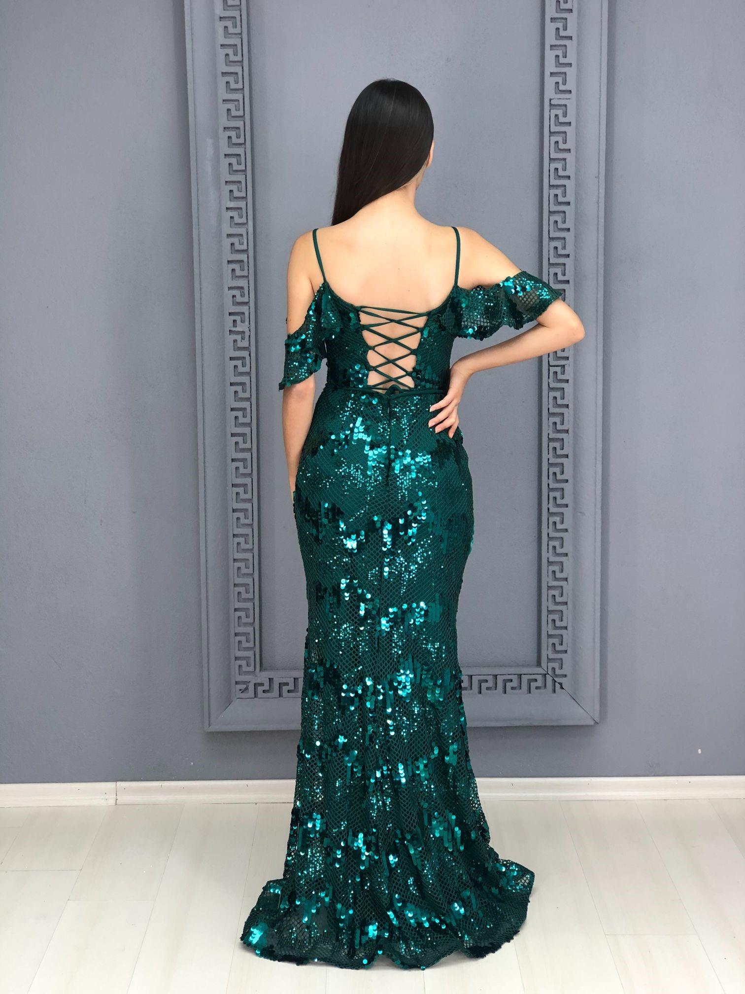 Yıldızlar Kadın  İri Pul Payet İşlemeli Brit Bağlamalı Abiye Ht7973 7973